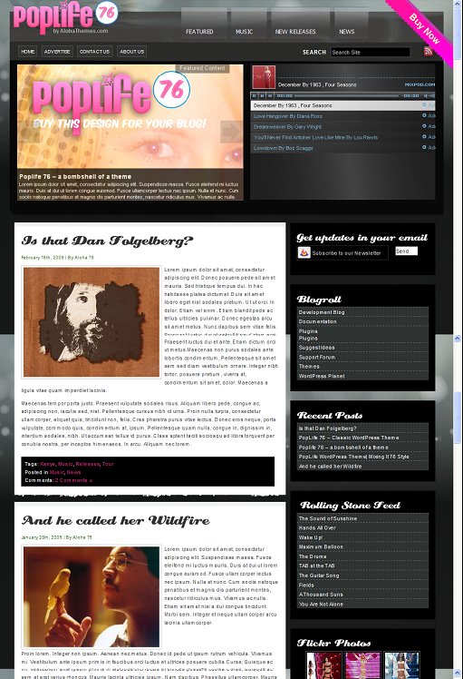 PopLife76 Music Multimedia Blog Theme 