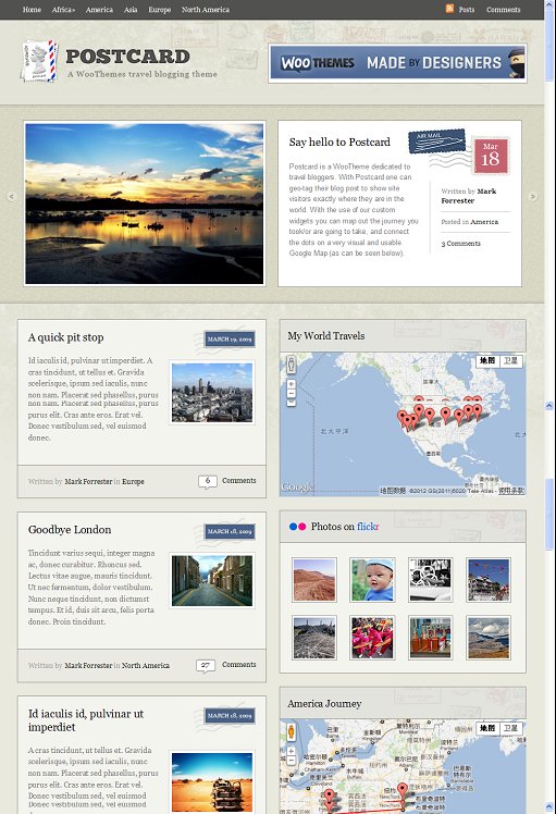 WooThemes Postcard Premium Travelblogging WordPress Theme