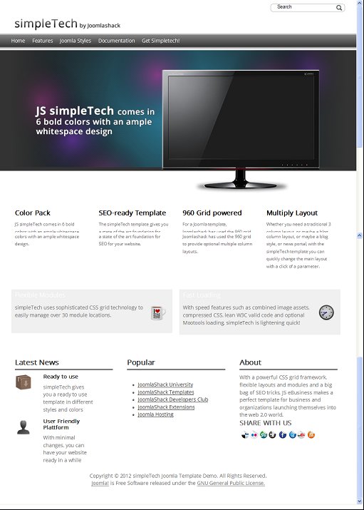 JoomlaShack SimpleTech Joomla Template Reveiw And Download