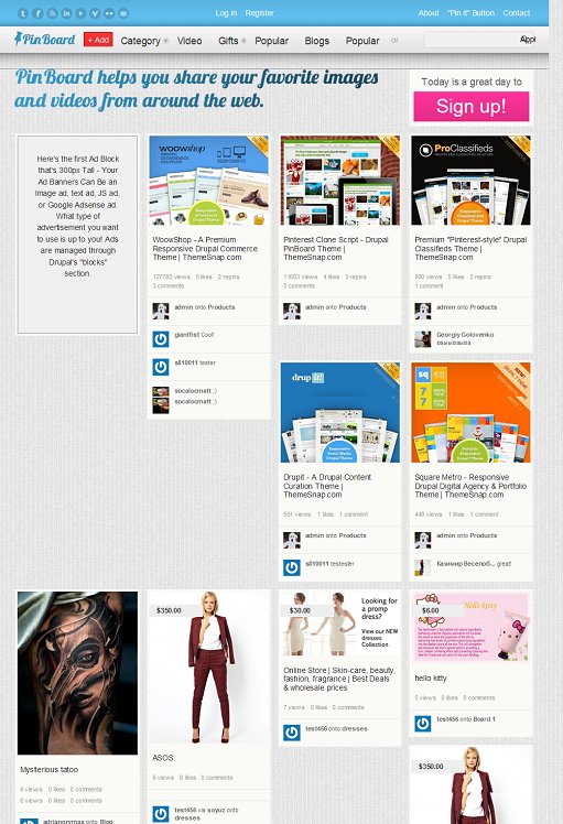 PinBoard Drupal Theme : ThemeSnap Drupal Pinterest Clone Theme
